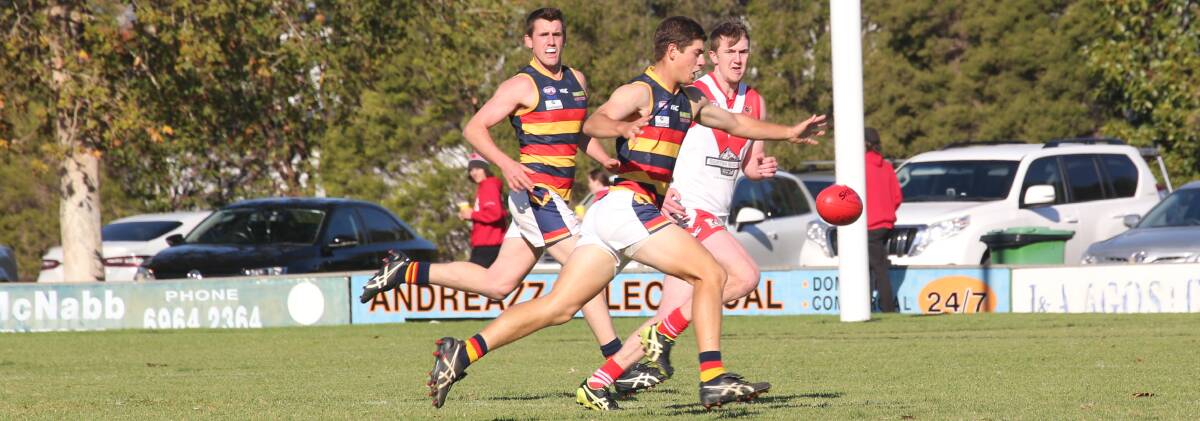 ACTION: Leeton-Whitton's Kyle Pete races for the ball during a recent match. Photo: Talia Pattison 