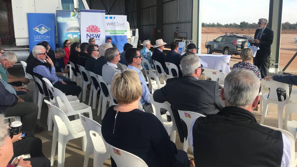 Leeton Shire Council mayor Paul Maytom addresses the launch on Tuesday. 