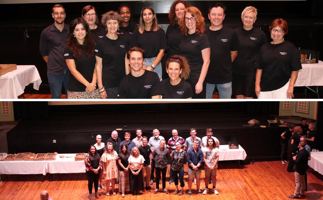 ALL SET: Henry V crew (top) and cast members go together for the first time as a group on the weekend. Photos: Contributed 