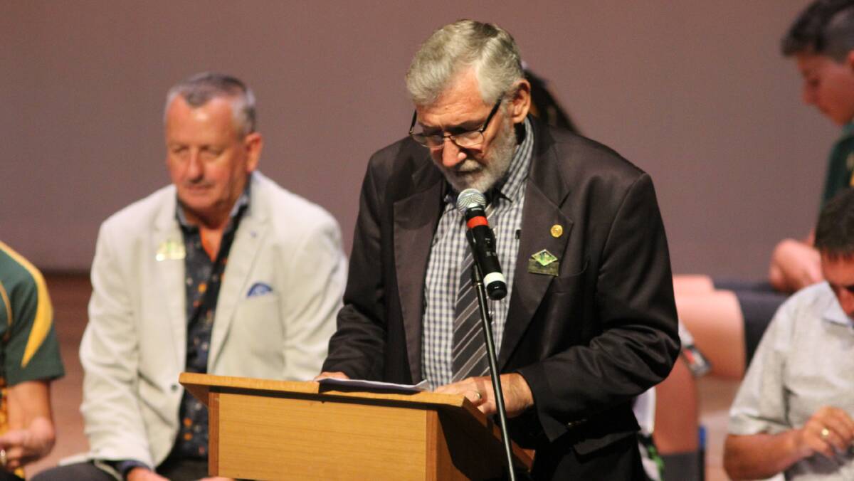 FINAL ADDRESS: Leeton Shire Council mayor Paul Maytom gives his Australia Day speech on Tuesday morning at the Roxy Theatre. Photo: Talia Pattison 