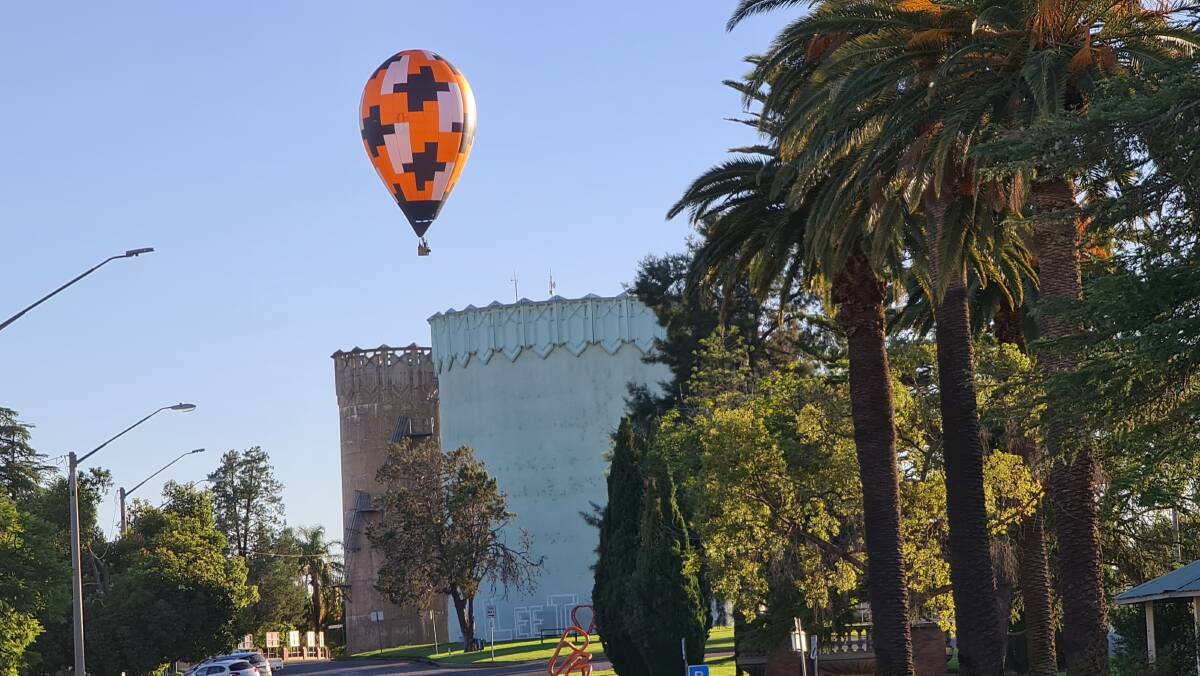 IN FLIGHT: One of the balloons flying over Leeton last Monday as captured by resident Brodie Smith. 