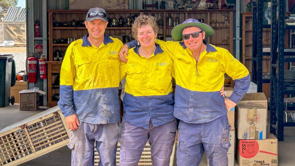 RRA's Jarrod Roskell, Ally Glendenning and Matt Curtis at Reviva Leeton, which is located at the Leeton Landfill and Recycling Centre. Picture supplied 