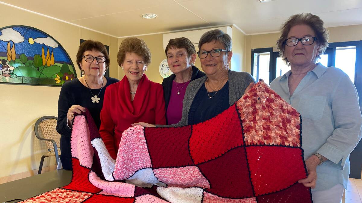 DISPLAY: Group members Marlene Thurgate, Lois Knight, June Hillier, Pat Horton and Marie Scaife at the library this week. Photo: Talia Pattison 