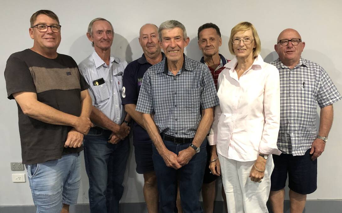 The 2024 executive of the Leeton Jockey Club (from left) president Grant Fitzsimon,
track manager Anthony Axtill, vice president Garry Schmetzer, treasurer John Gavel, vice president Barry Hehir, publicity officer Kim Woods and public officer Brian Troy. Picture supplied 