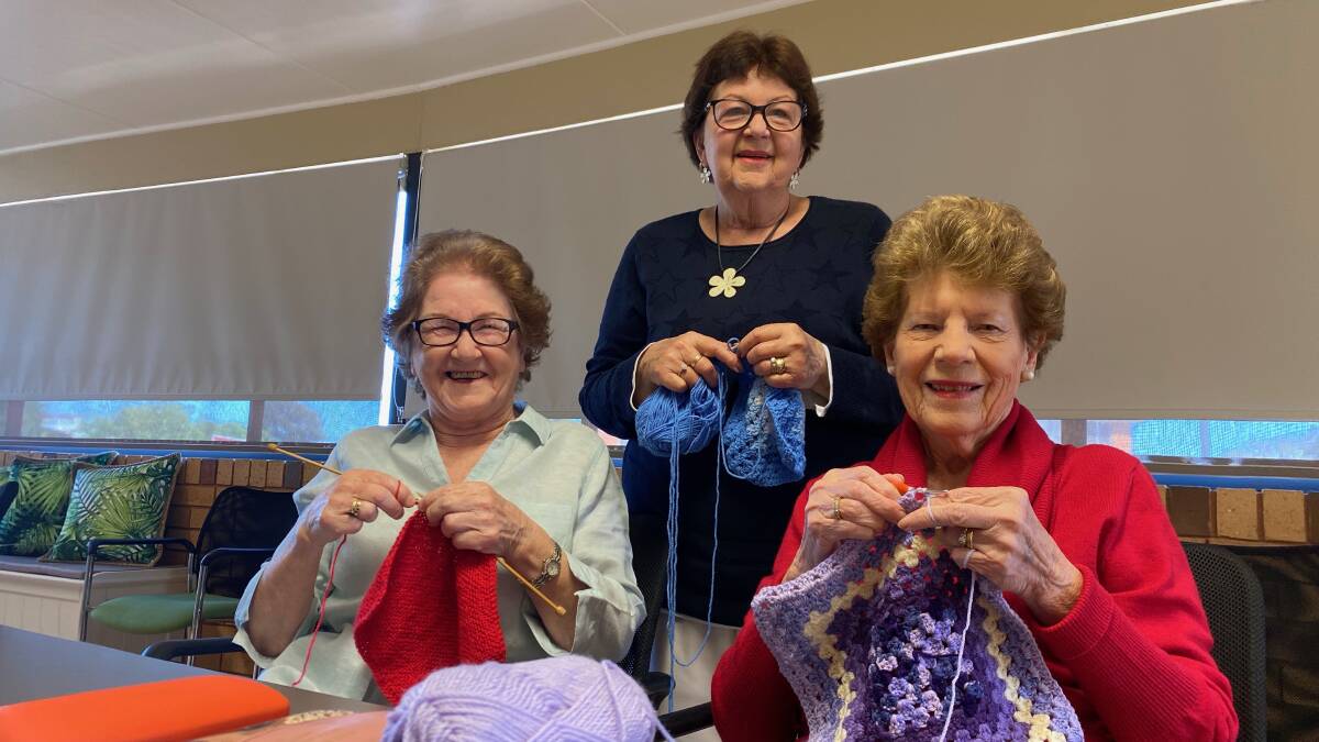 CLICK: Marie Scaife, Marlene Thurgate and Lois Knight said being part of the group was about more than just knitting. Photo: Talia Pattison 
