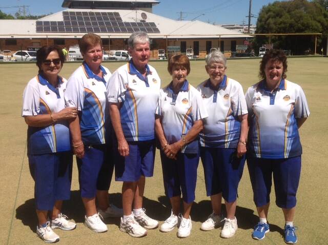 WOW: Central Riverina district triples champions, Marika Pete, Jan Walker and Joan Lloyd and the runner-ups Dot Semmler, Hilary Chambers and Faye Harris.