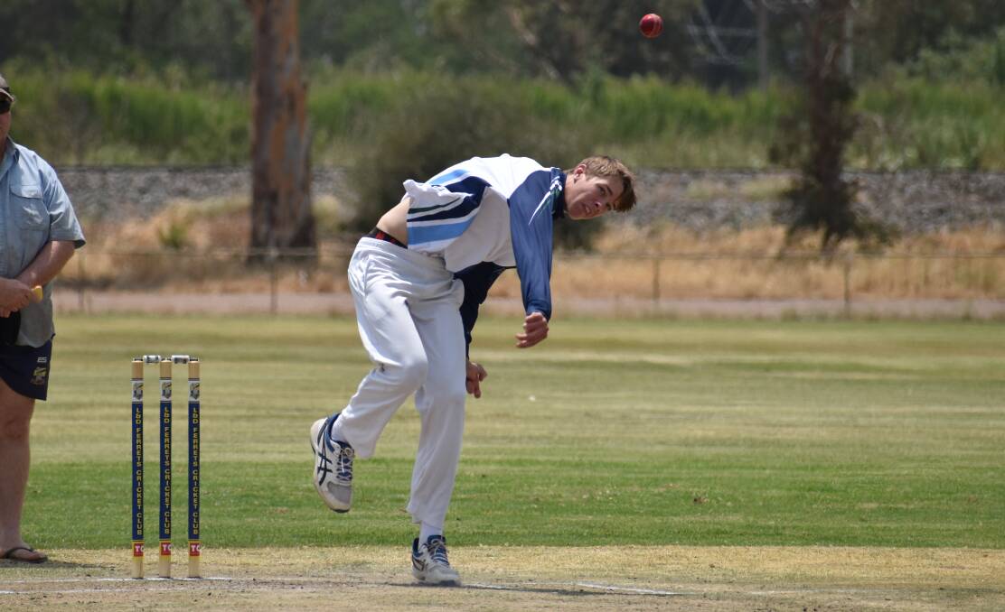 SEND IT DOWN: Yanco's Jason Burke fires down a delivery during a recent A grade match up against the Leeton and District Cricket Club. 