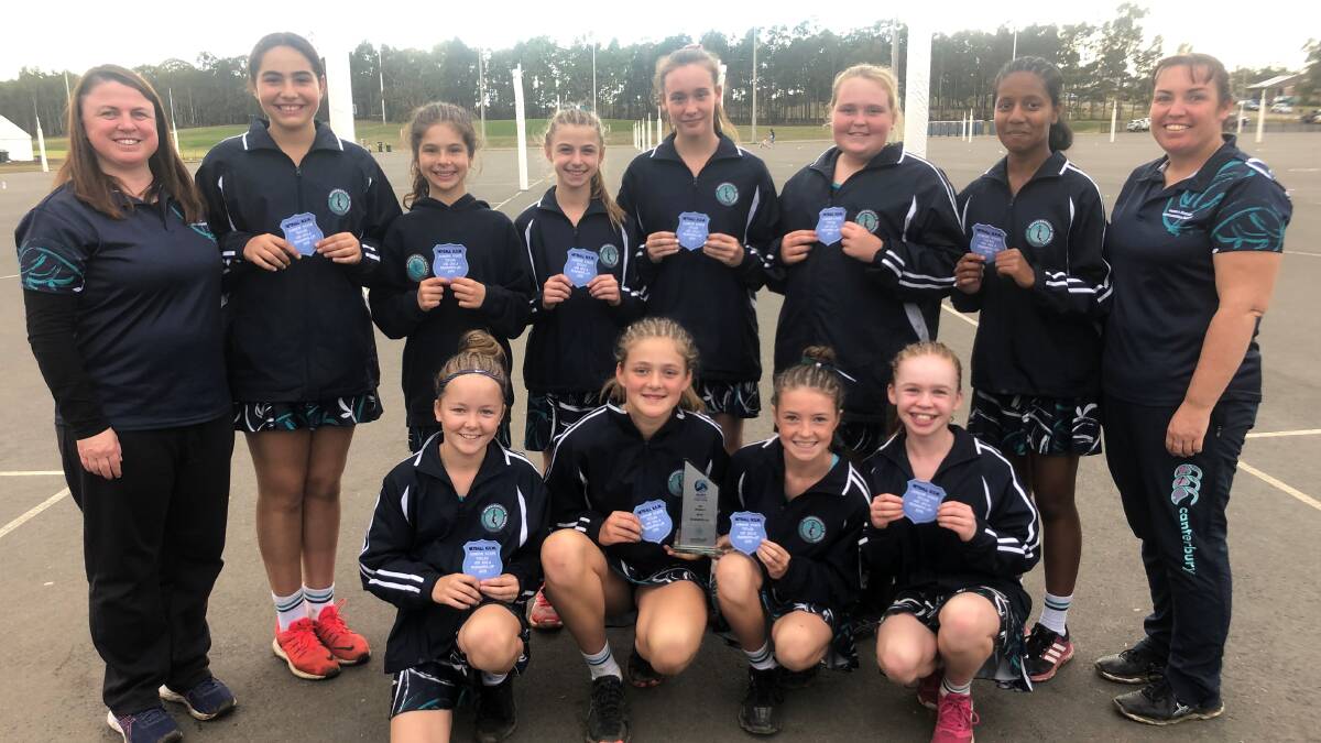 The successful Leeton under 12s runners-up (back) Monique Looby (Manager) Annmaree Ciurleo, Sophie Cross, Emily Looby, Zoe DePaoli, Sienna Stenhouse, Thiviya Manoharan, Deanna Stenhouse (coach) (front from left) Mikayla Woods, Amelia Irvin, Taylah Axtill, Chelsea Purtill. Photo: Travis Irvin 