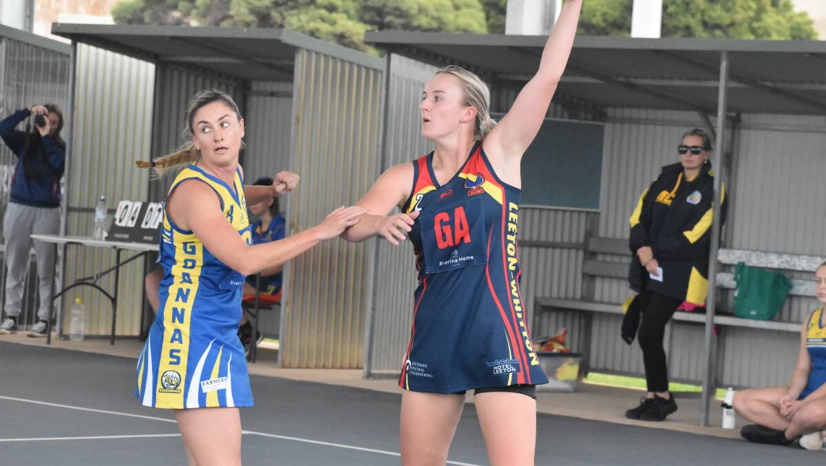 MATCH UP: Leeton-Whitton's Maddy Clyne signals for the ball during the Crows last match up with MCUE. Photo: Liam Warren