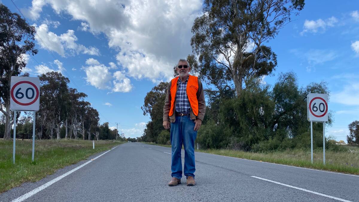 NOT IMPRESSED: Leeton Shire Council mayor Paul Maytom at Regulator Road where the speed zone has changed from 100kmh to 60kmh. Photo: Talia Pattison