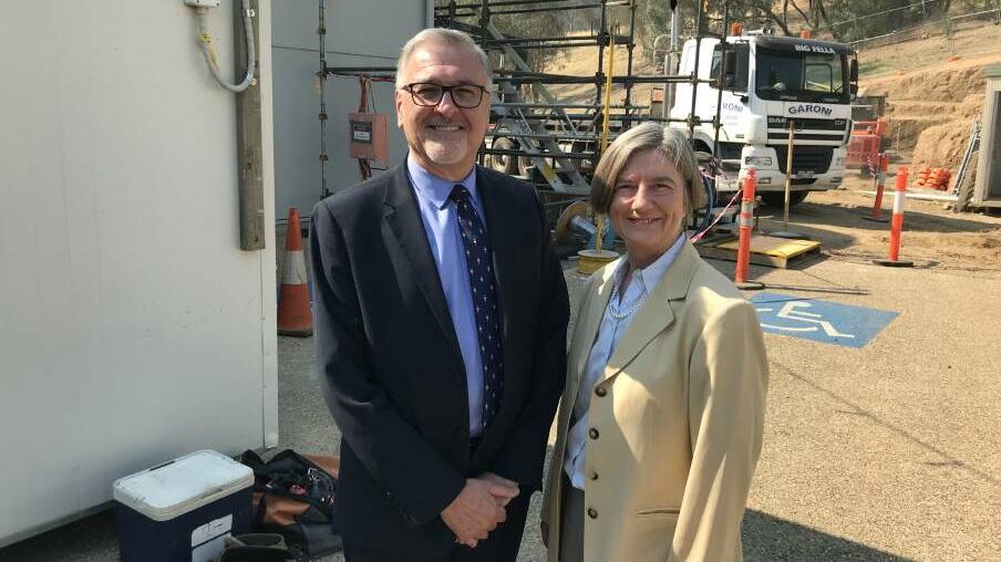 APPEAL: Work started late last year on the $4 million, second stage of the Hilltop patient accommodation centre, with Eric Wright and Alice Glachan seeking donations for the project. Photo: The Border Mail