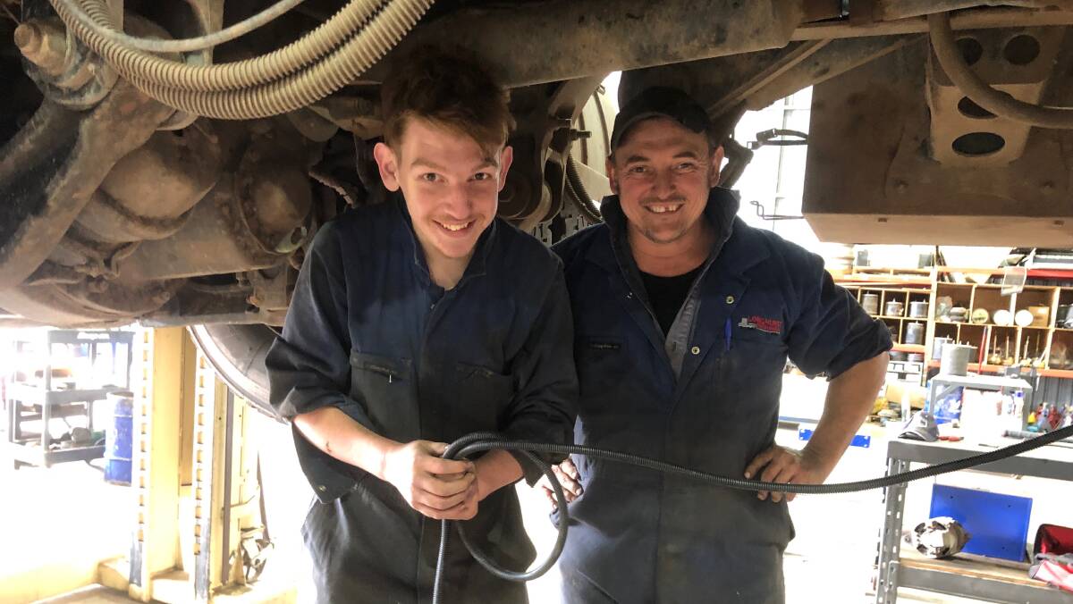 HAPPY AT WORK: Bryce Glennie (left) has been enjoying working with Quinten Longhurst at Longhurst Mechanical. Photo: Talia Pattison 