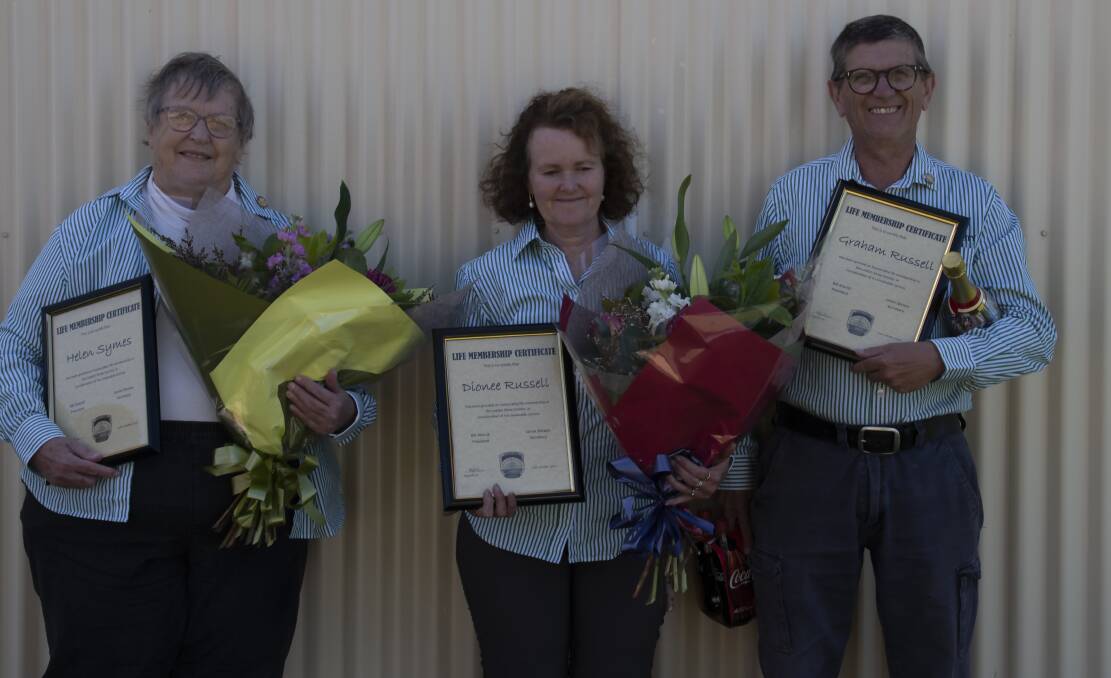 WELL DESERVED: Helen Symes, Dionee Russell and Graham Russell have each received life membership to the Leeton Show Society.