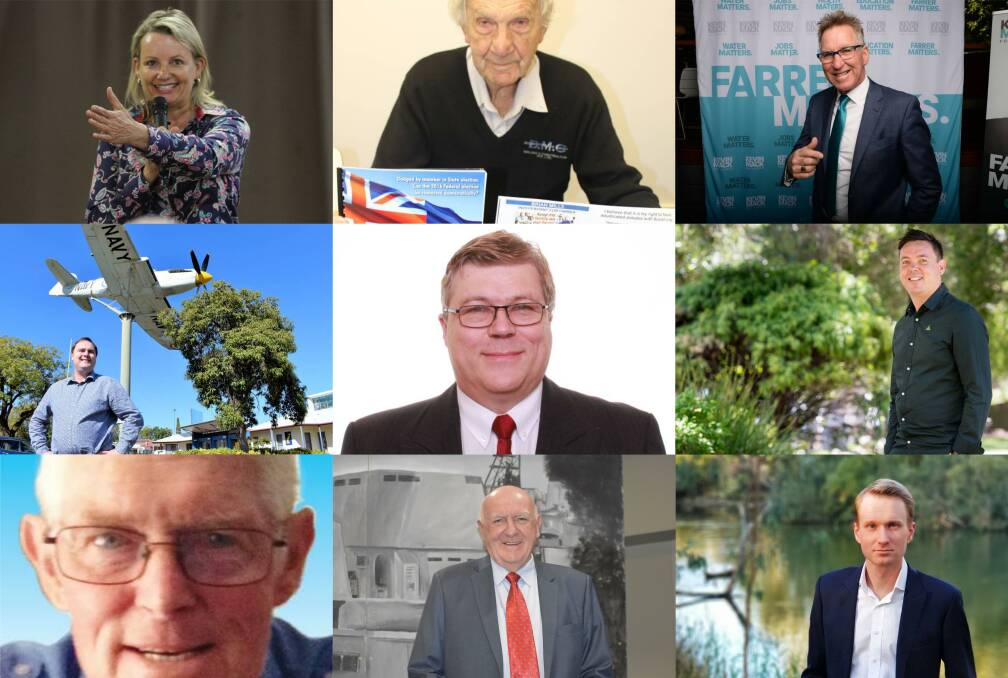 GAME ON: Farrer candidates (top row) Sussan Ley, Brian Mills, Kevin Mack, (middle) Kieran Drabsch, Mark Ellis, Dean Moss, (bottom) Philip Langfield, Mike Rose and Ross Hamilton give their views on water. 