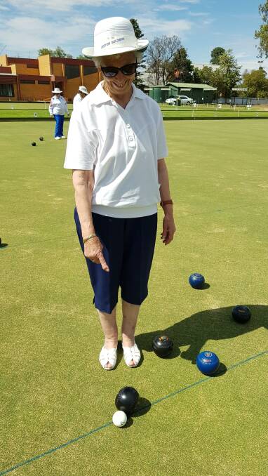 WELL DONE: Norma McGregor scored a resting toucher during bowls at the Leeton Soldiers Club last week. Photo: Contributed 