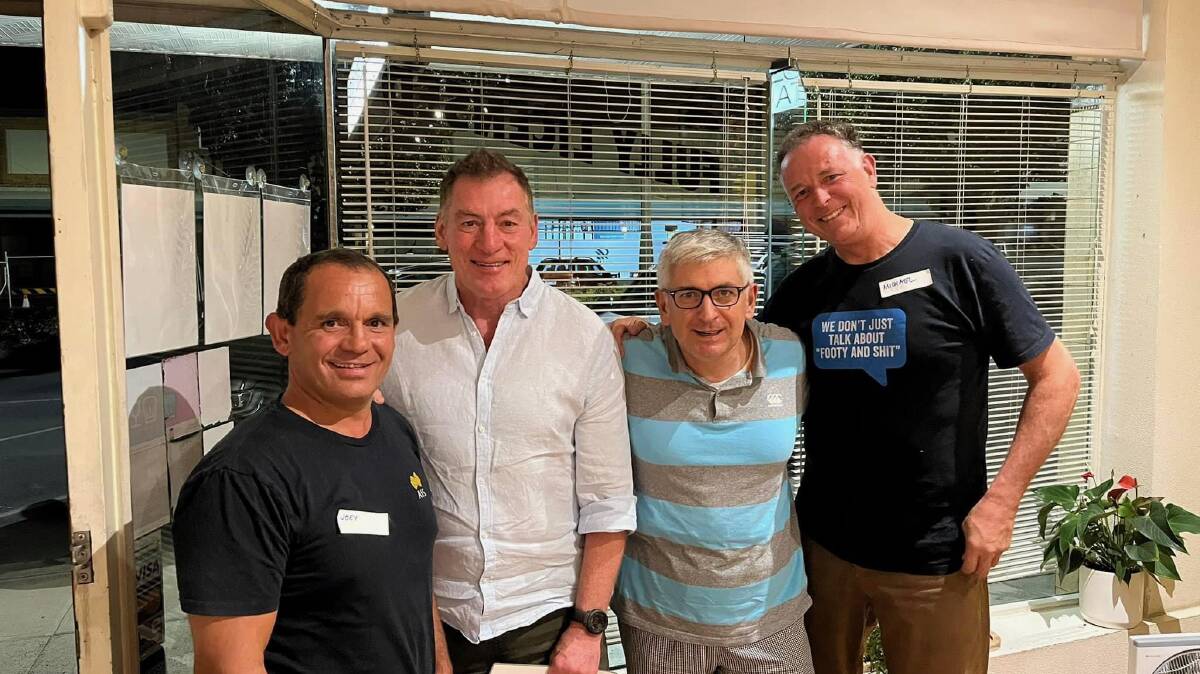 Leeton's Joey Longford, Seb Spina and Eric Pages with Men's Table founder and co-ordinator Michael Collins. Picture supplied 