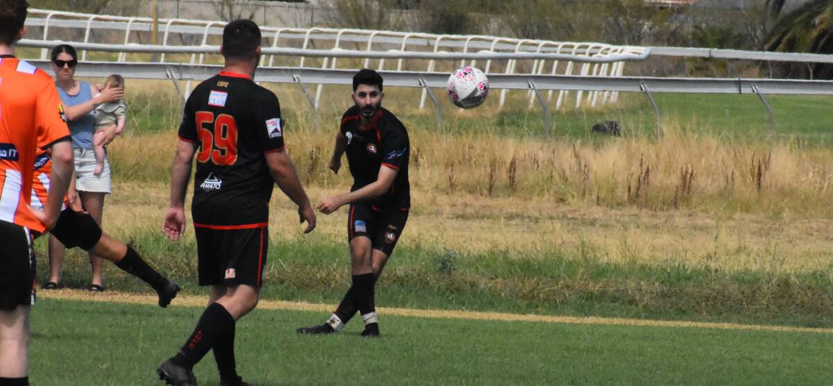 Leeton United's Isaac Amato during an earlier round of the Riverina Cup. Picture by Liam Warren