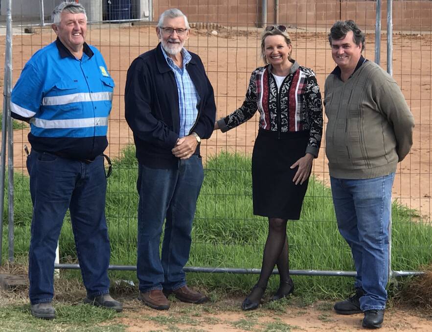 OFFER: Gary Punch (left, Showground Trust), mayor Paul Maytom, Member for Farrer Sussan Ley and Tim Carroll (Leeton-Whitton Crows) at the showground.