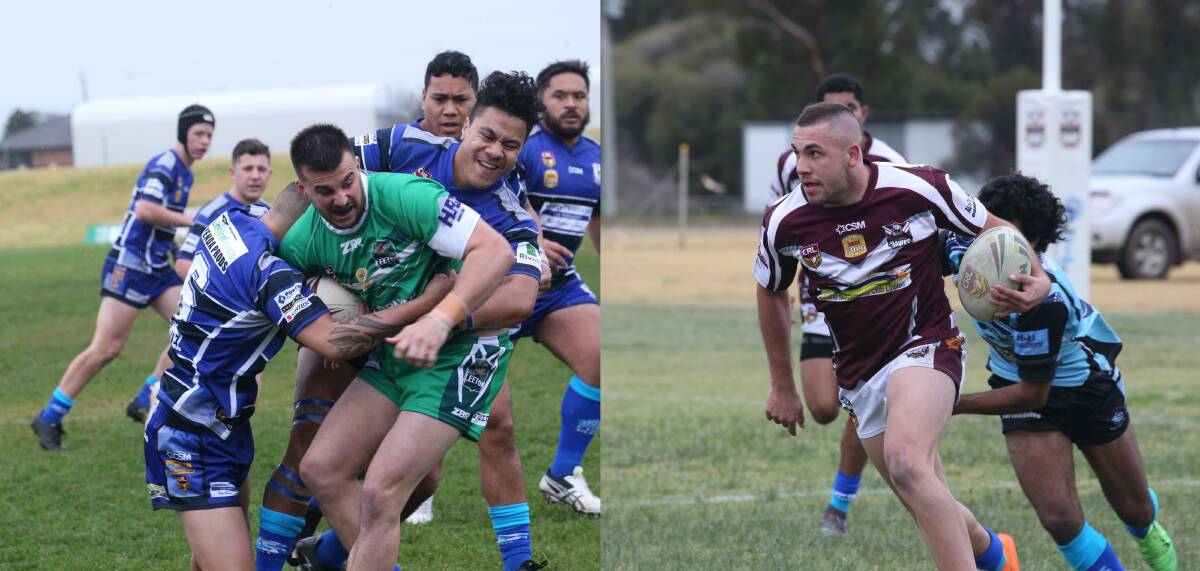 MIXED: Leeton's Adam Twigg and Yanco-Wamoon's Jesse Fitzhenry in action recently. The Greens lost on Sunday, while the Hawks defeated Hay.