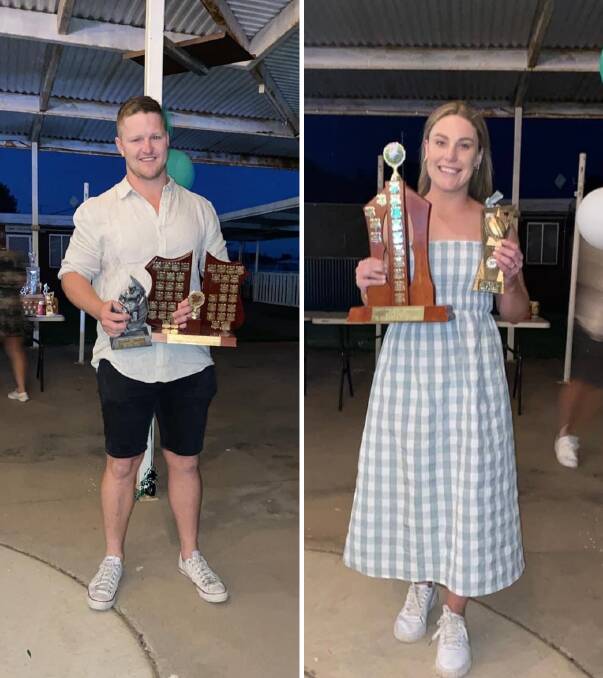 TOP EFFORTS: Hayden Philp (left) was awarded the Leeton Greens first grade best and fairest honour, with Jess McDonell taking out the top gong for the league tag side. Photos: Deearne McGregor 