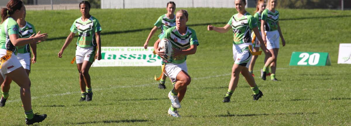 PACE: Jess McDonell moves the ball for the Leeton Greens. Photo: Anthony Stipo 