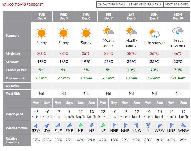 Leeton shire's forecast for the coming days. Source: Elders Weather