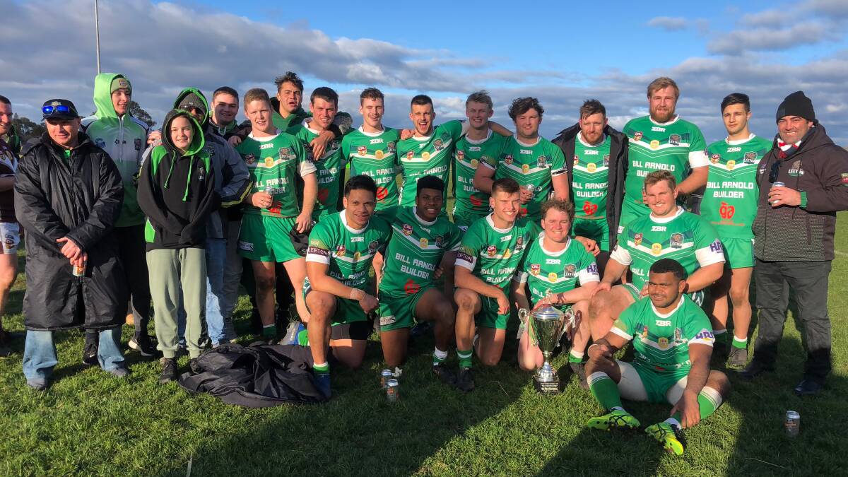 JOB DONE: The Greens celebrate their win over old rivals the Yanco-Wamoon Hawks on Sunday afternoon. Photo: Talia Pattison 