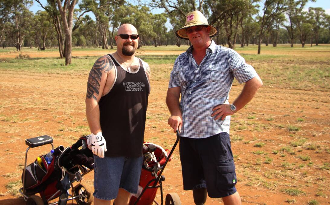 GET INVOLVED: Tye Pitt and Paul Thomas were among those that participated in the golf component of the Barellan Masters Games when they were last held in 2015. 