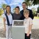 ON AGAIN: Matthew Dunn (right) with his family and plaque unveiled in his honour after he was one of the inaugural inductees into the sporting walk of fame. Photo: Supplied