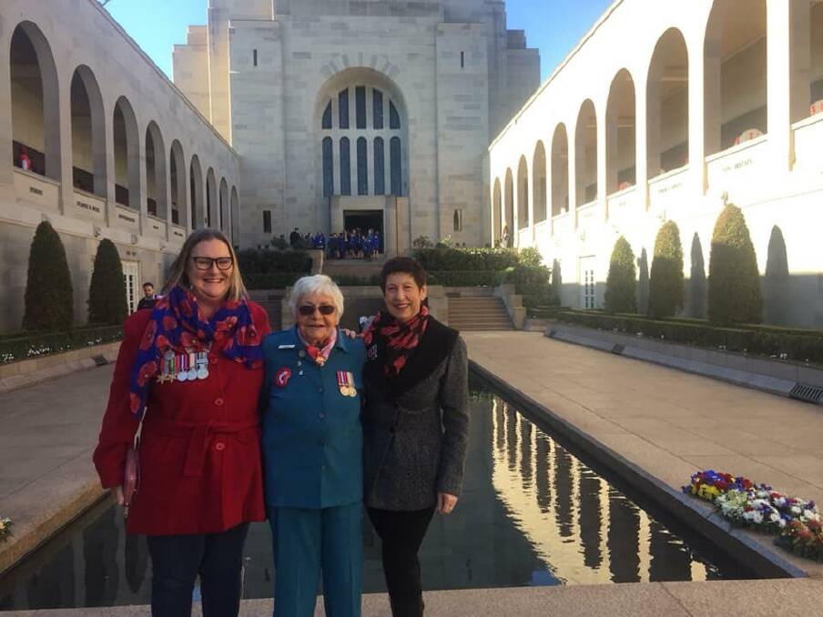 SPECIAL TIME: Heather Whittaker (middle) with her granddaughter Robyn Whittaker (left) and daughter Lynne Pygram at the Australian War Memorial. Photos: Contributed