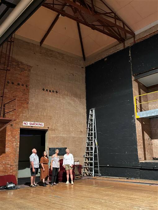 IN THE WORKS: Cr Michael Kid, Cr Sandra Nardi, Ruth Tait and Cr Tracey Morris inspecting the decommissioned Roxy with all equipment and heritage items carefully stored, ready to commence construction. Photo: Supplied