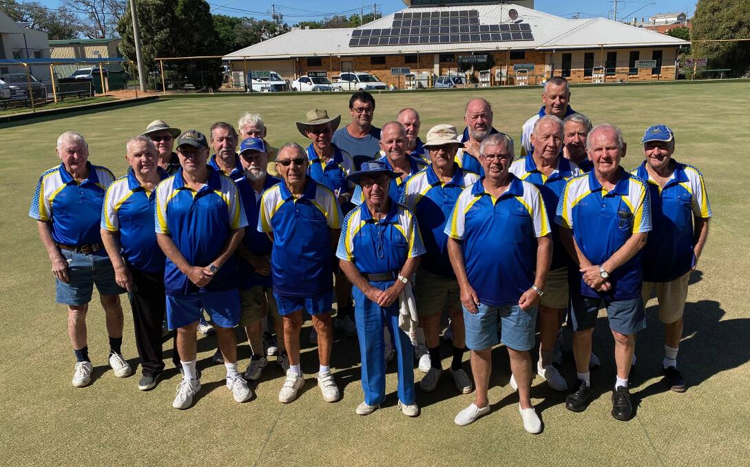 TEAM: The bowlers display their new shirts before getting their matches underway at the L&D. Photo: Talia Pattison