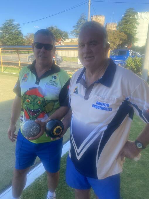 CROWNED: Wayne Everett and Graham Stockton took out the Eurell Pairs at the Leeton and District Bowling Club recently. Photo: Supplied