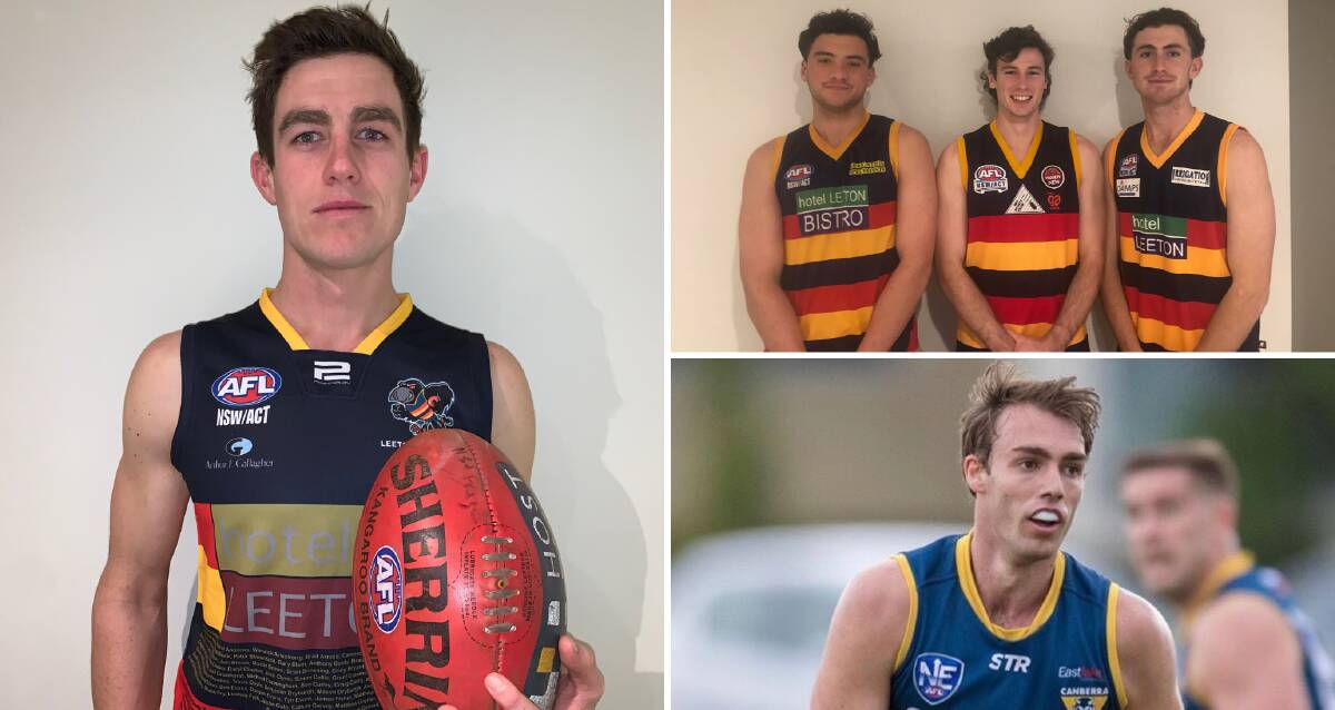 ON DECK: Liam Frazer (far left), Jake Wood, Hugh Collins, Tyh Evans and Lucas Meline will all be back wearing Leeton-Whitton colours in 2020. 