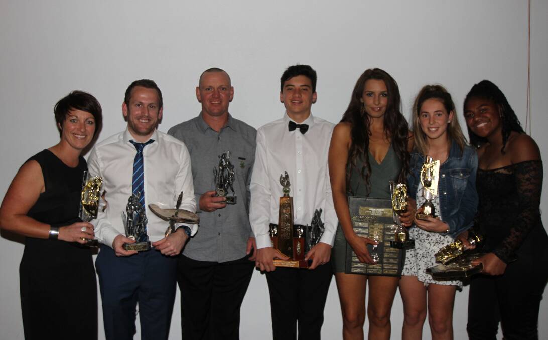 ANOTHER YEAR DONE: Winners on the night included (from left) Emma Dale, Toby Conroy, Jamie Broadbent, Jake Wood, Taya Crockford, Teagan McKellar and Grace Korovata. Photo: Ron Arel  