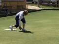 Janet Bell delivers one of her two resting touches at the Leeton and District Bowling Club. Picture supplied 