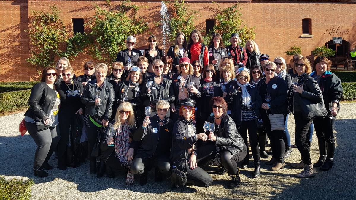 The Blingy Bikie Babes at the recent Winery Walkabout event where they raised money for Leeton's Volunteer Rescue Association. Photo: Contributed 