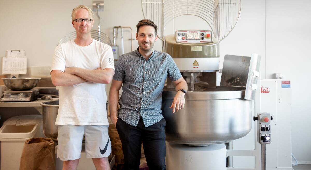 AT WORK: Former Leeton residents Justin King (left) and Jarrod Deaton are getting innovative with baking to stop waste and are producing a book to show how everyone at home can do the same. Photo: Contributed 