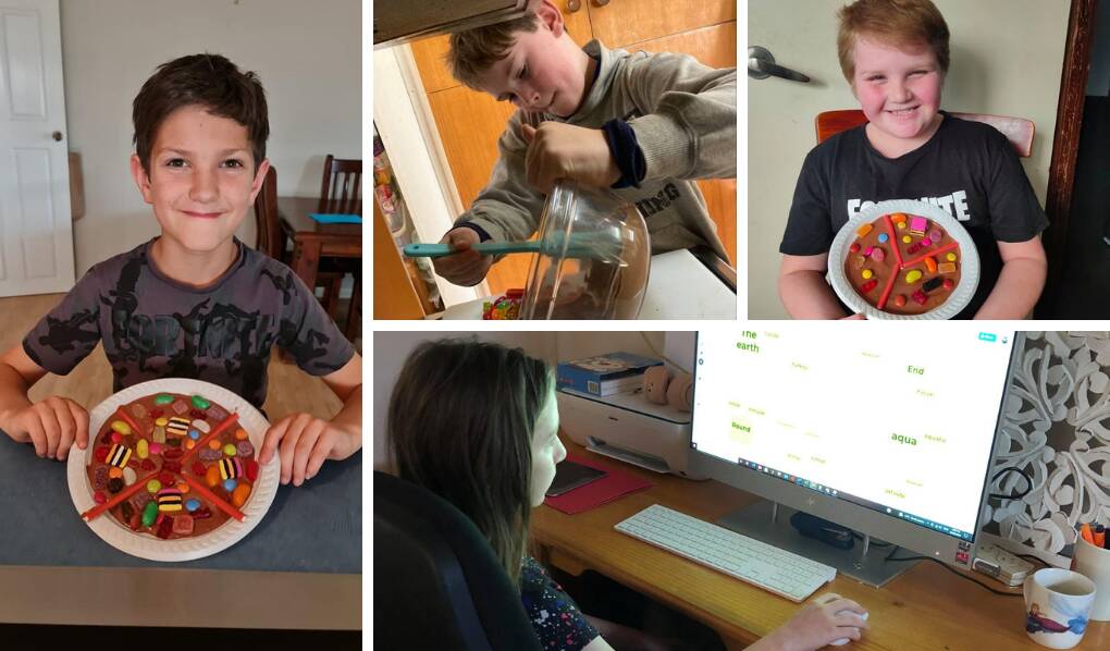 FUN: Wamoon Public School students (clockwise from left) Matthew Noack, Sebastian Bennett, Zaiden Thomas and Kyah Manley were busy during the learning from home period. Photos: Supplied