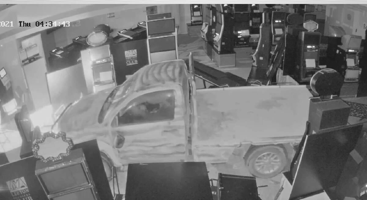 RAM RAID: The vehicle smashes its way into the pokies room at the Leeton Soldiers Club. Photo: NSW Police
