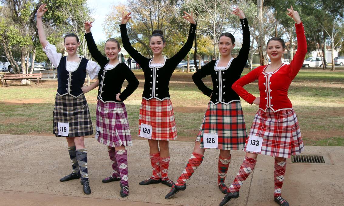 SKILL: Competing at the Leeton Eisteddfod highland dancing category recently were (from left) Shelby Tiffin, Claire Macauley, Emma Brindley, Tess Macauley and Indianna Chant.