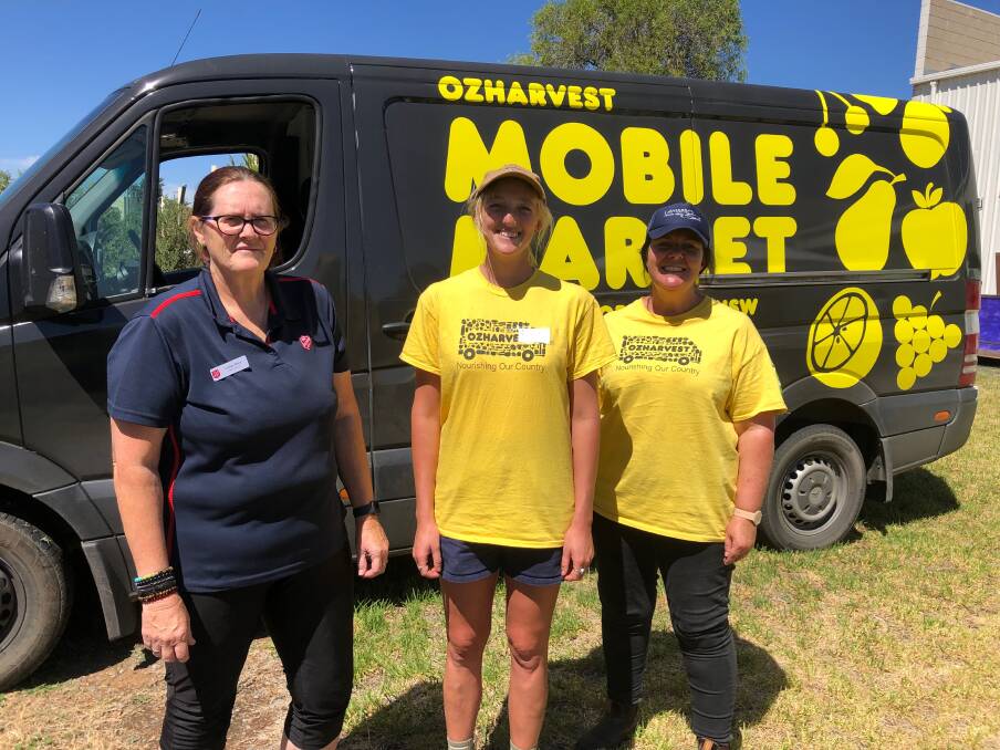 WE'LL BE BACK: Leeton Salvation Army's Lesley Ward with OzHarvest Australia ambassadors Georgia Wilsher and Petrina Bull, who are looking forward to bringing the van back to Leeton regularly. Photo: Talia Pattison 