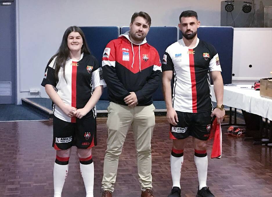 NEW LOOK: Leeton United players model the new strip during a club function last week. Photo: Contributed