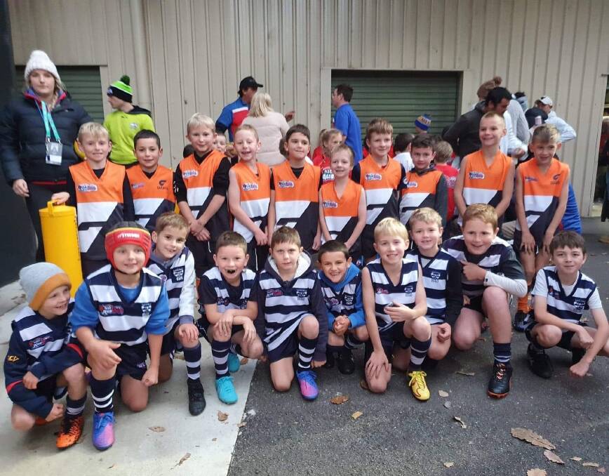 FUTURE STARS: Leeton Auskickers had a ball playing at Manuka Oval at half-time recently. Photo: Supplied