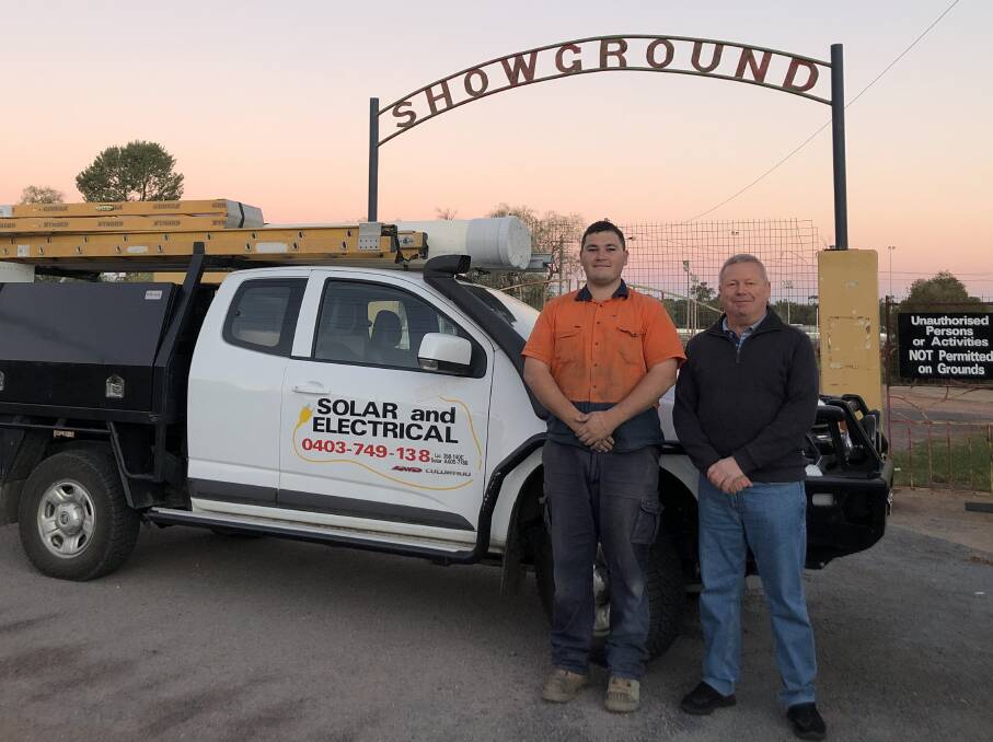 ON BOARD: Ben Walsh (left) is happy to support this year's Leeton Show, with president Bill Aliendi thanking him for his support. Photo: Contributed