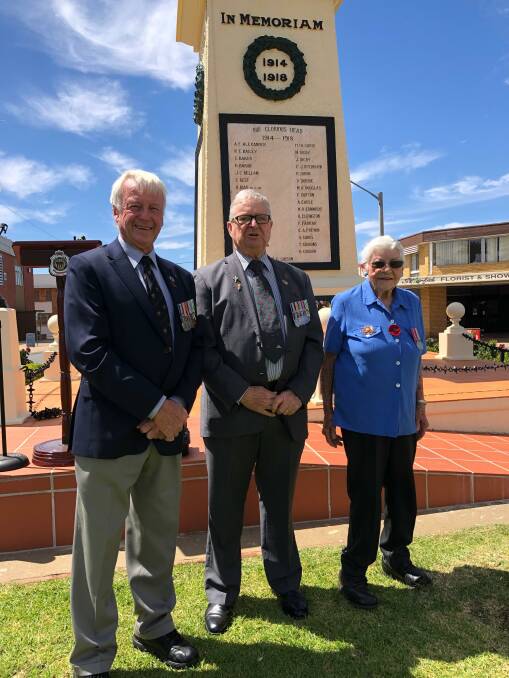 LEST WE FORGET: Colin Spratt, John Power and Heather Whittaker were part of the Remembrance Day commemorations on Monday. Photo: Talia Pattison