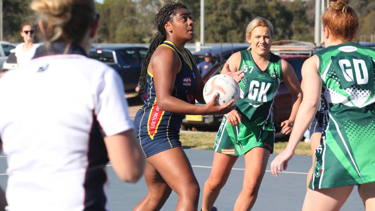 EYE ON THE PRIZE: Leeton-Whitton's Grace Korovata eyes the ring during the Crows most recent home game against Coolamon. Photo: Anthony Stipo 