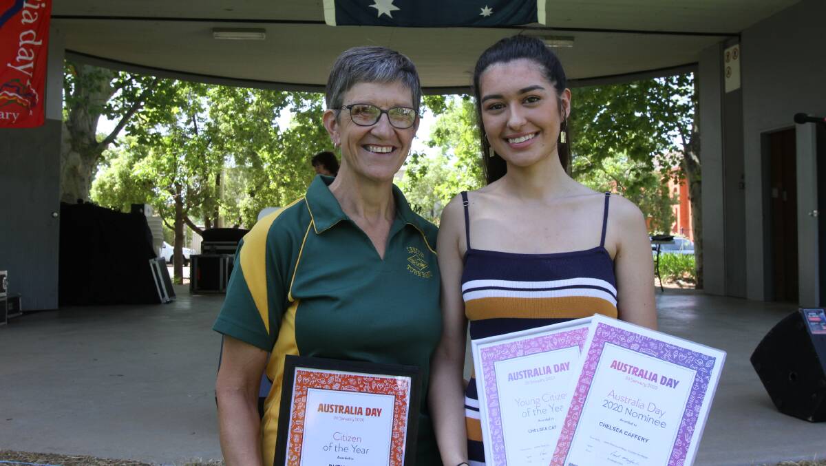 NOMINATE: 2020 Citizen of the year Ruth Tait and junior citizen of the year Chelsea Caffery at this year's Australia Day event. Photo: Talia Pattison