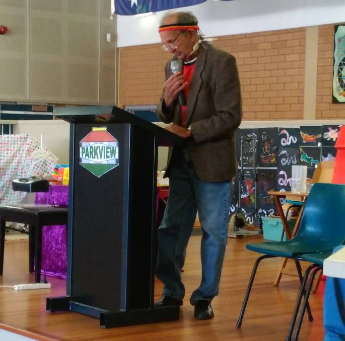 IMPORTANT EVENT: Wiradjuri Elder Jimmy Ingram addresses the crowd gathered at the Leeton Aboriginal Lands Council NAIDOC Week event. 