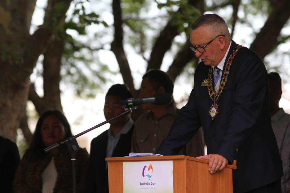 INAUGURAL: Tony Reneker gave his first Australia Day as mayor during Wednesday's official ceremony in Mountford Park. Photo: Talia Pattison